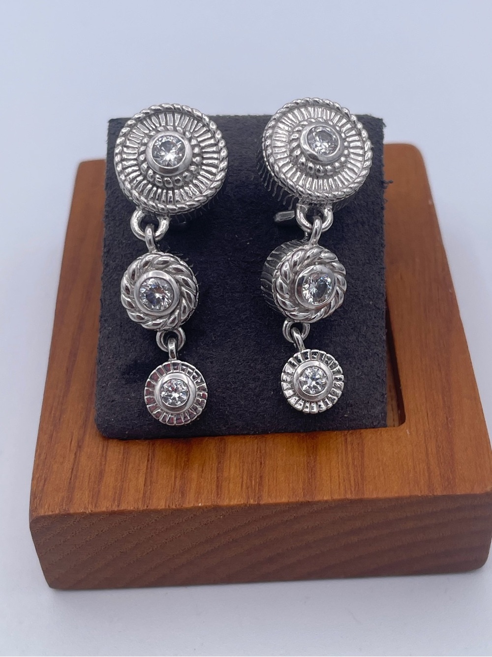 Judith Ripka Sterling Silver 925 CZ Drop Dangle Earrings Omega Back Heavy 14.8g - Picture 6 of 6